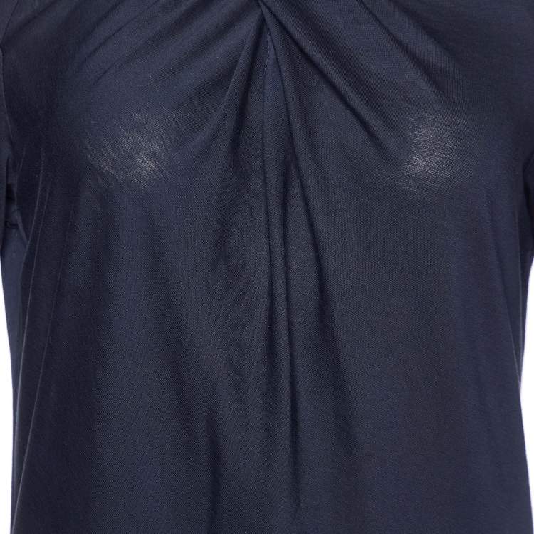 Pre Owned Ralph Lauren Navy Blue Cotton Jersey Cross Neck Top M