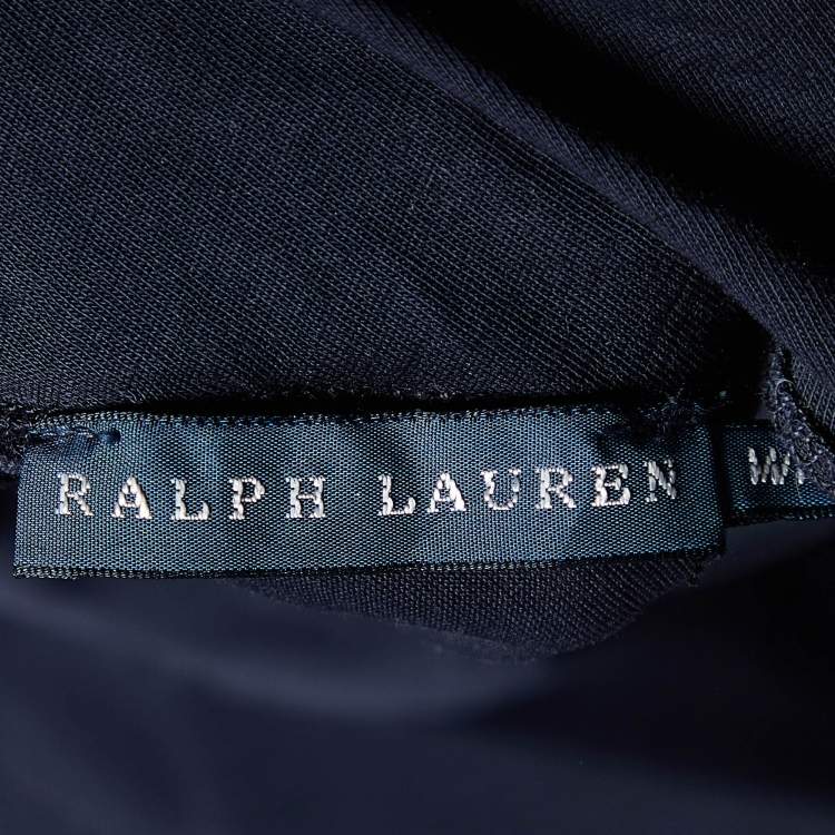 Pre Owned Ralph Lauren Navy Blue Cotton Jersey Cross Neck Top M