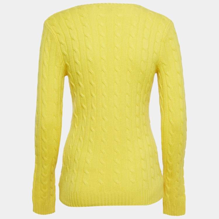 Pre Owned Ralph Lauren Yellow Patterned Knit Cashmere Sweater M