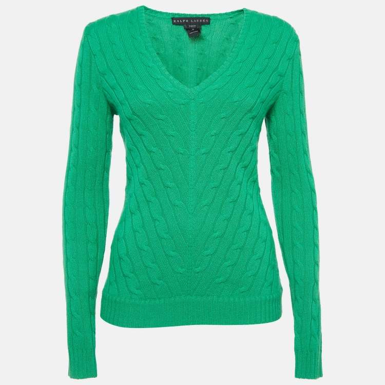 Pre Owned Ralph Lauren Green Patterned Knit Cashmere Slim Fit Sweater M