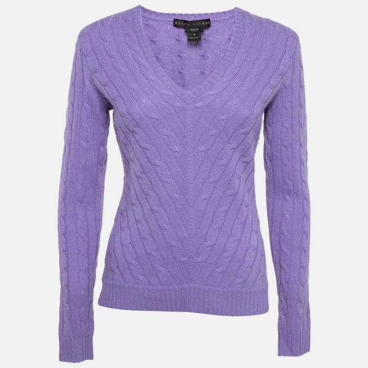 Pre Owned Ralph Lauren Light Purple Cashmere Cable Knit Sweater M