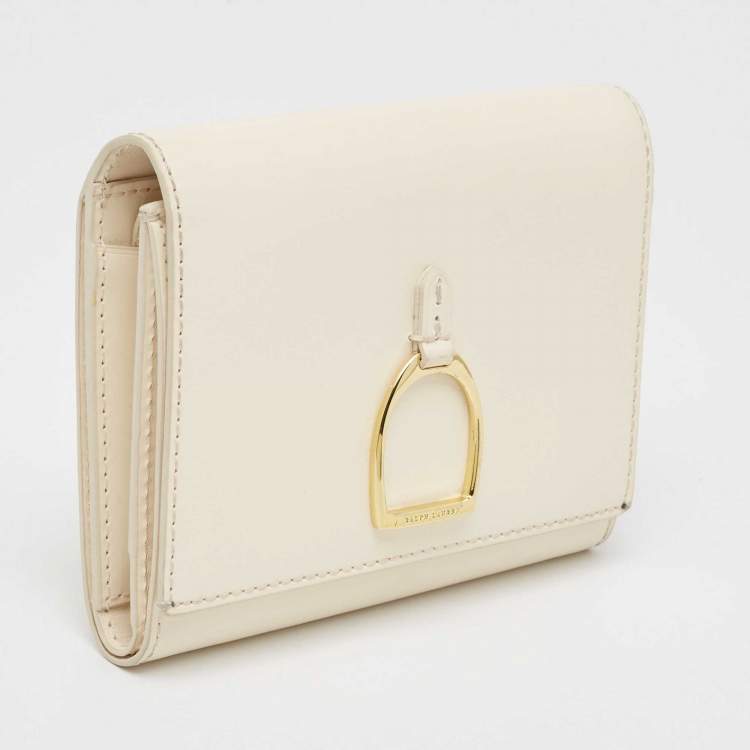 Pre Owned Ralph Lauren White Leather Stirrup Trifold Wallet