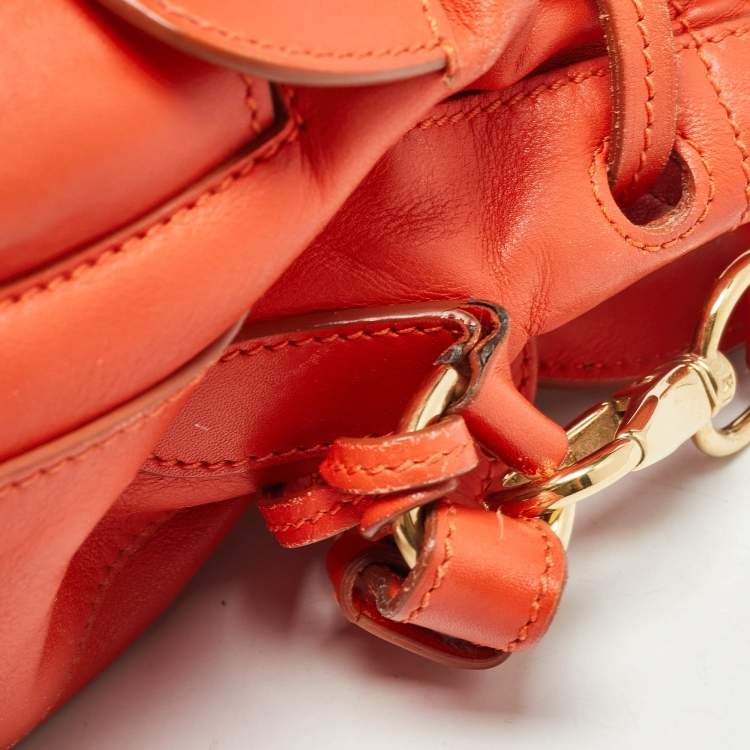 Pre Owned Ralph Lauren Orange Leather Ricky Drawstring Bucket Bag