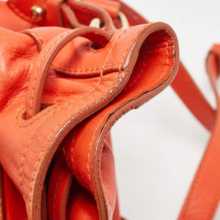 Pre Owned Ralph Lauren Orange Leather Ricky Drawstring Bucket Bag