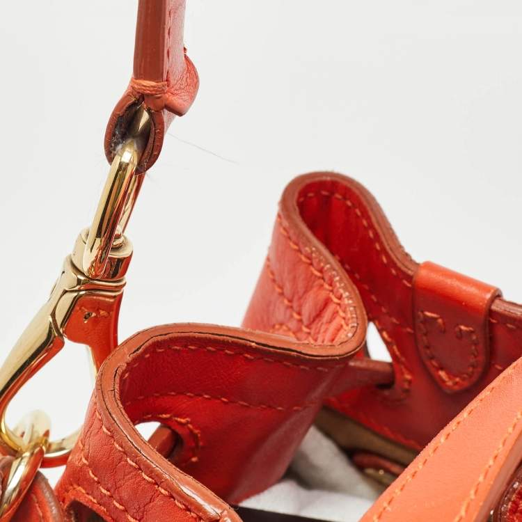 Pre Owned Ralph Lauren Orange Leather Ricky Drawstring Bucket Bag
