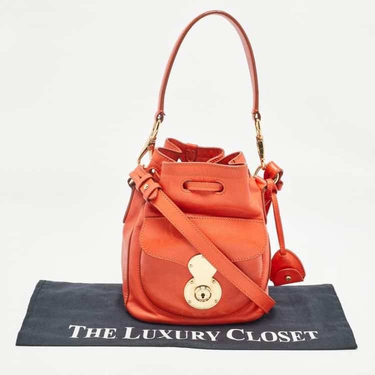 Pre Owned Ralph Lauren Orange Leather Ricky Drawstring Bucket Bag
