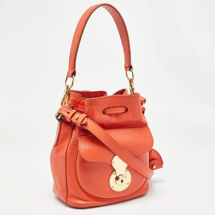 Pre Owned Ralph Lauren Orange Leather Ricky Drawstring Bucket Bag