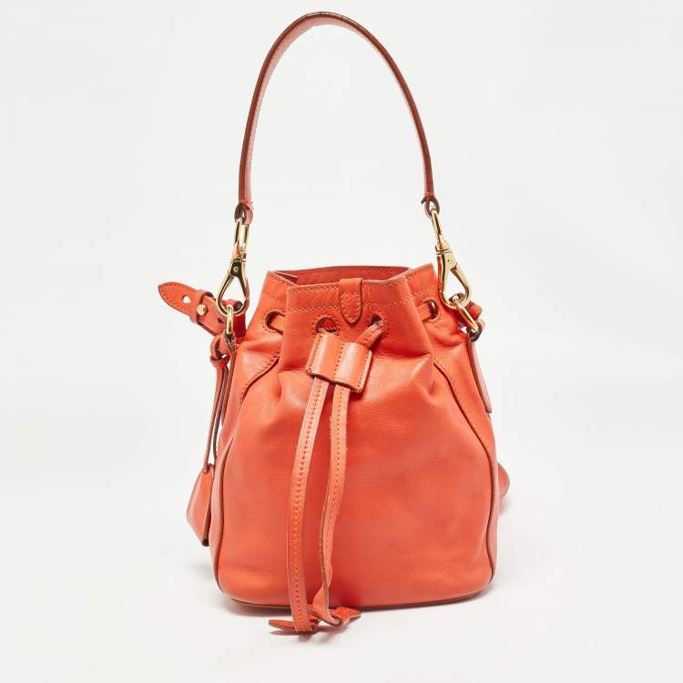 Pre Owned Ralph Lauren Orange Leather Ricky Drawstring Bucket Bag