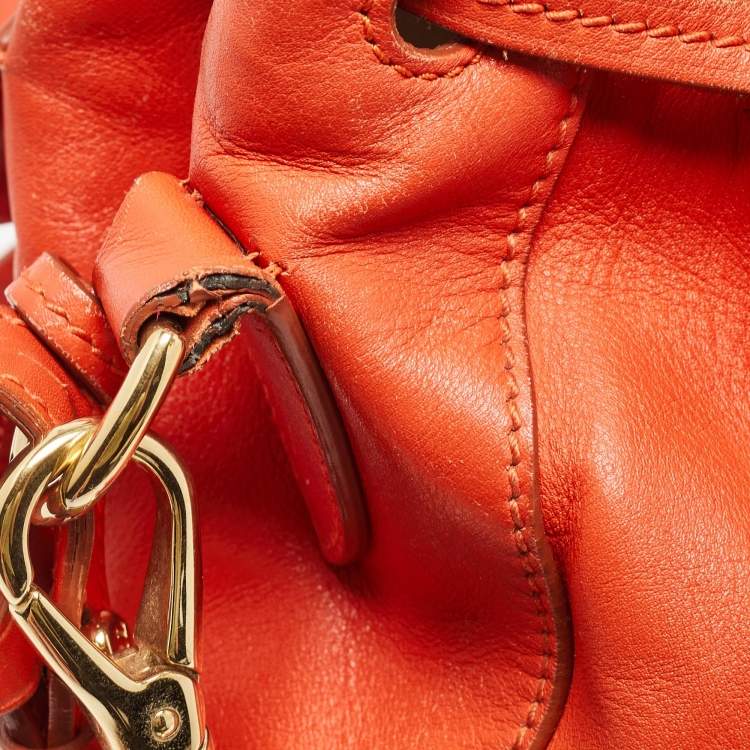 Pre Owned Ralph Lauren Orange Leather Ricky Drawstring Bucket Bag