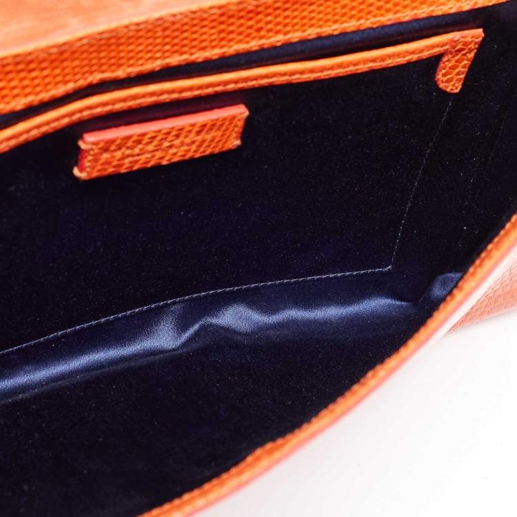 Pre Owned Ralph Lauren Orange Lizard Flap Clutch