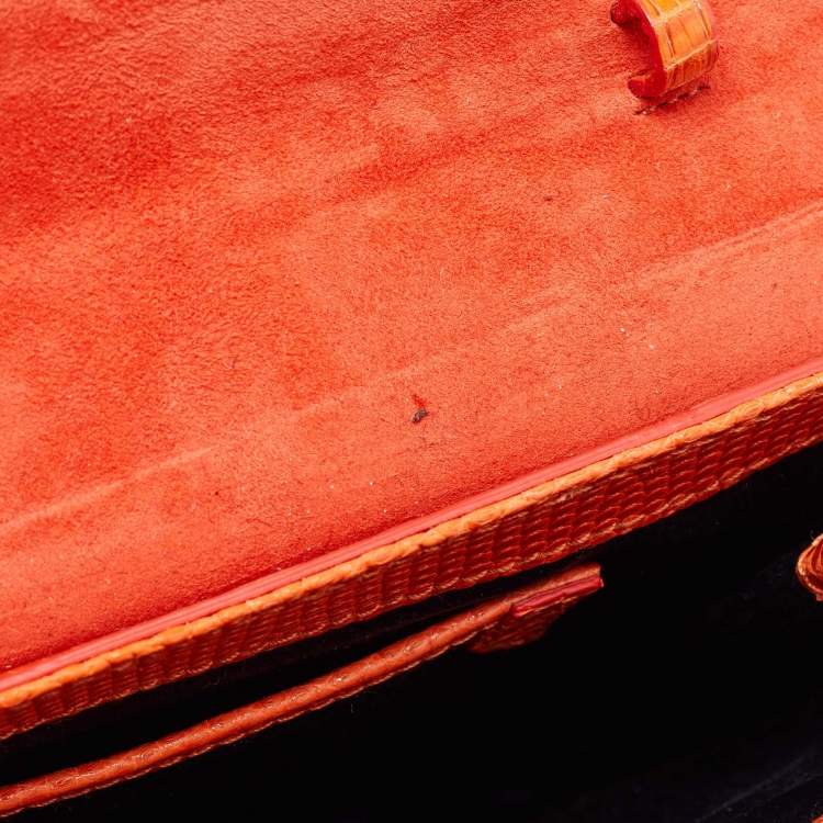 Pre Owned Ralph Lauren Orange Lizard Flap Clutch