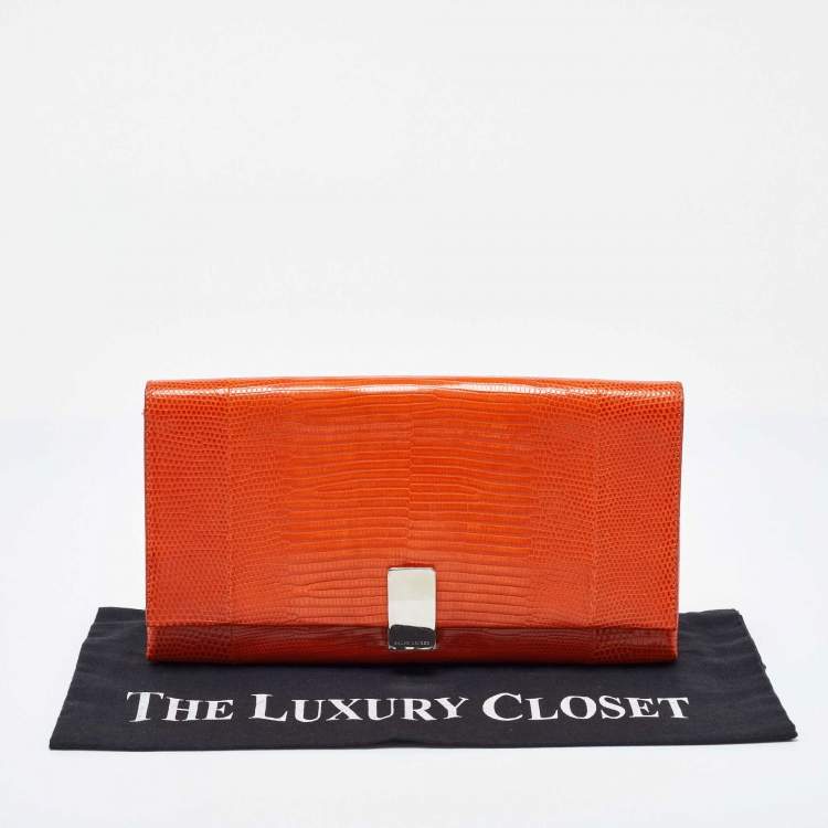 Pre Owned Ralph Lauren Orange Lizard Flap Clutch
