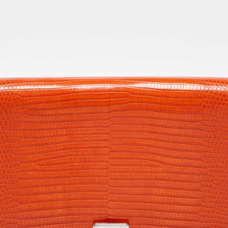 Pre Owned Ralph Lauren Orange Lizard Flap Clutch