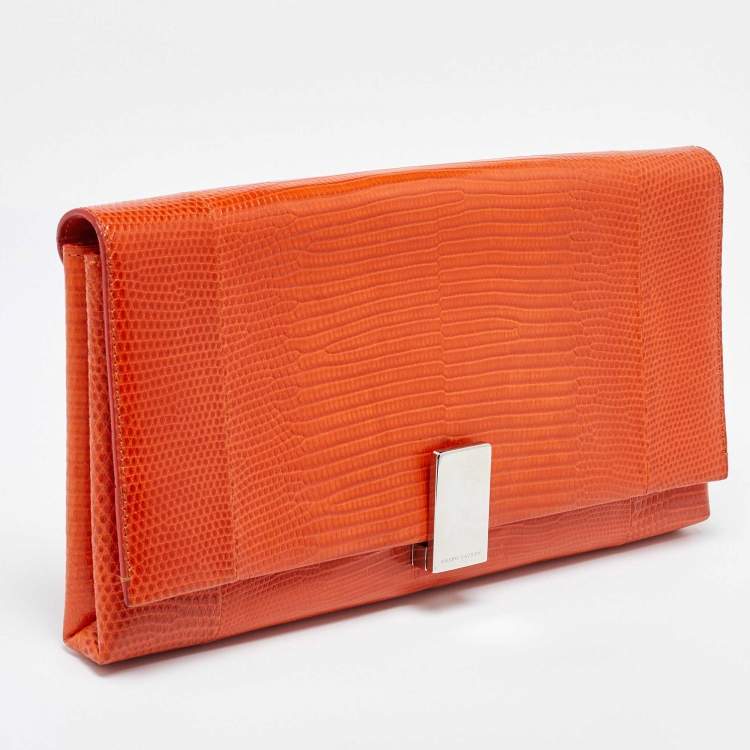Pre Owned Ralph Lauren Orange Lizard Flap Clutch