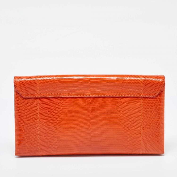Pre Owned Ralph Lauren Orange Lizard Flap Clutch