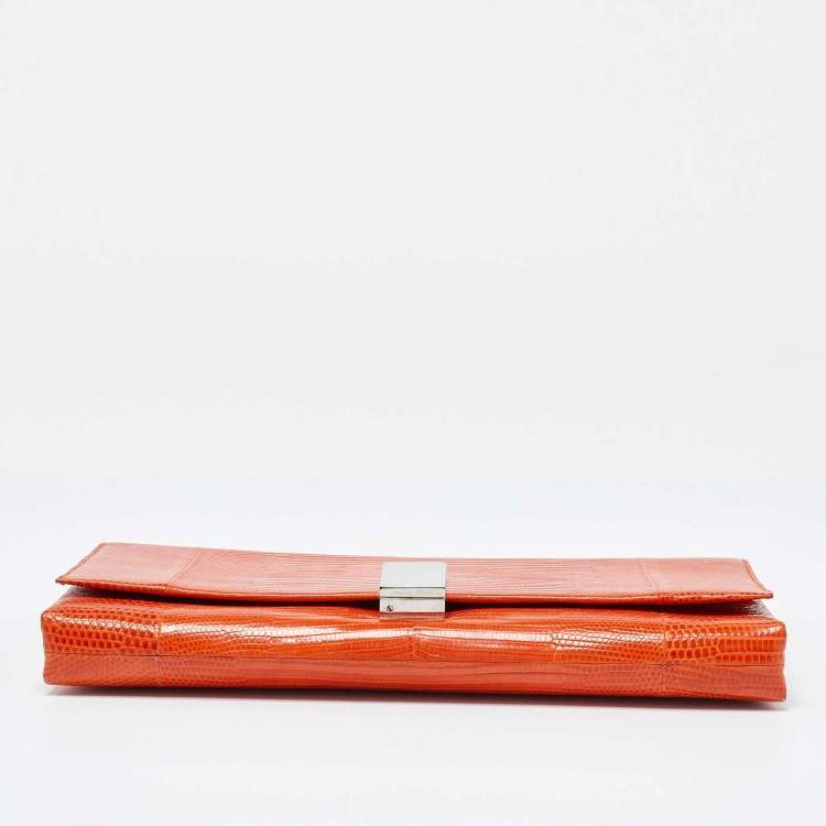 Pre Owned Ralph Lauren Orange Lizard Flap Clutch