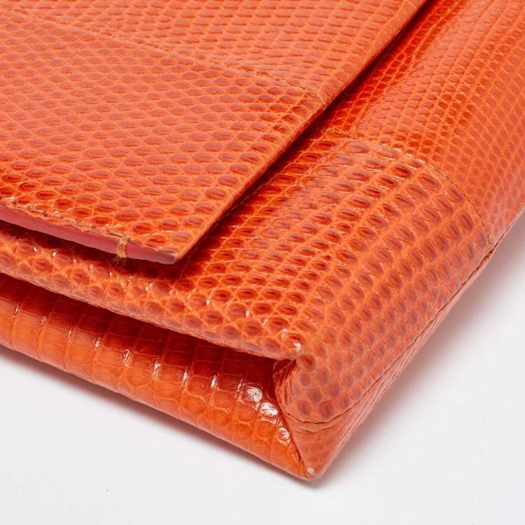 Pre Owned Ralph Lauren Orange Lizard Flap Clutch