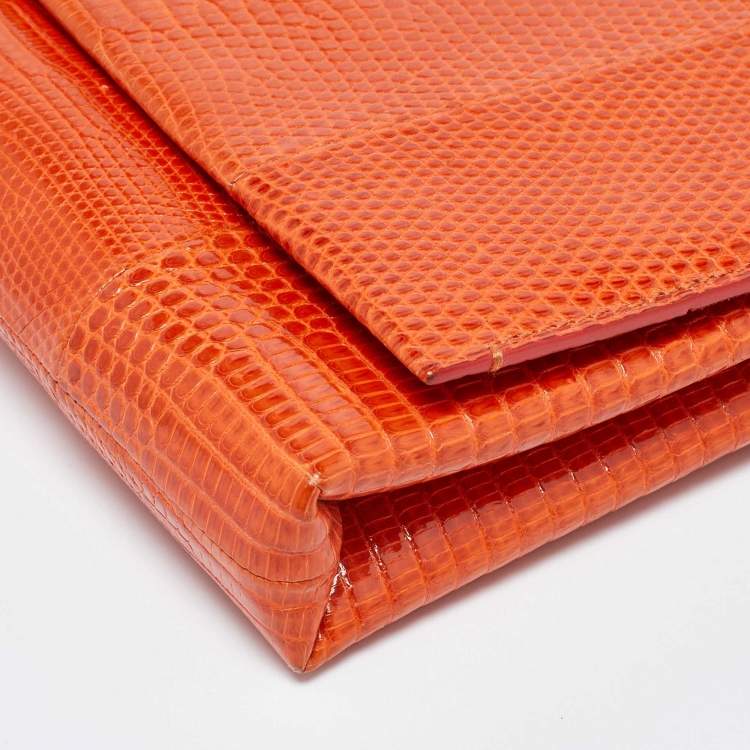 Pre Owned Ralph Lauren Orange Lizard Flap Clutch
