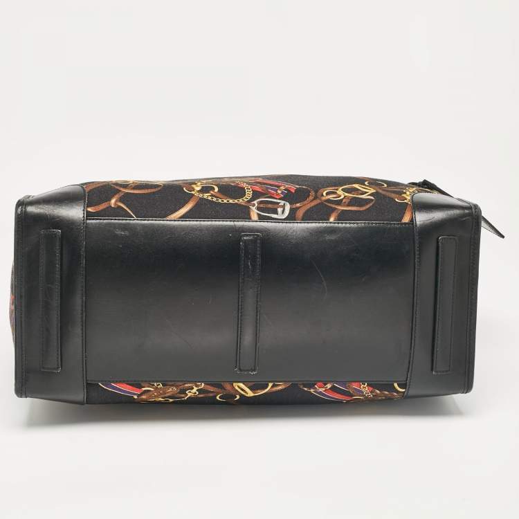 Pre Owned Ralph Lauren Black/Multicolor Equestrian Print Canvas Belt Shopper Tote