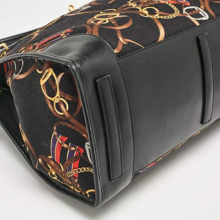 Pre Owned Ralph Lauren Black/Multicolor Equestrian Print Canvas Belt Shopper Tote