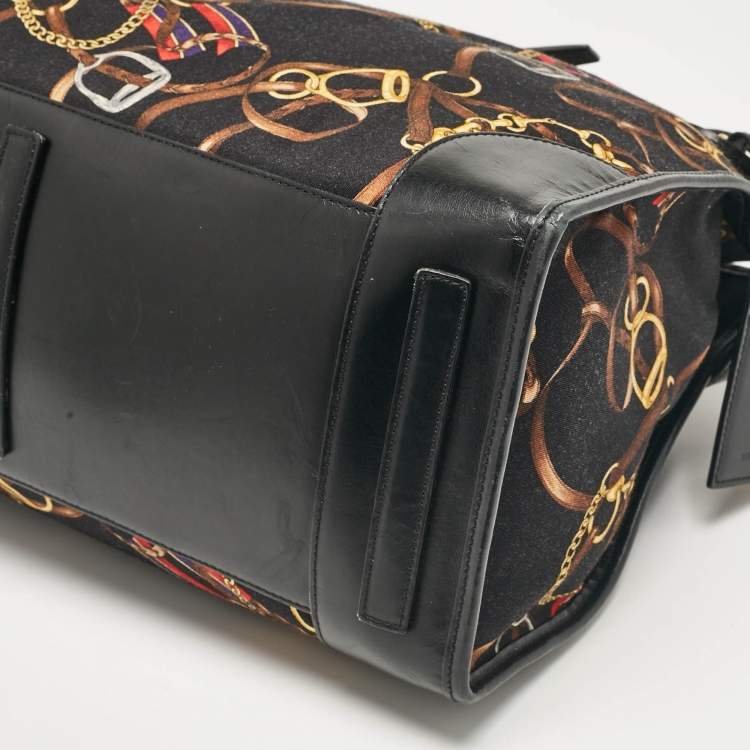 Pre Owned Ralph Lauren Black/Multicolor Equestrian Print Canvas Belt Shopper Tote