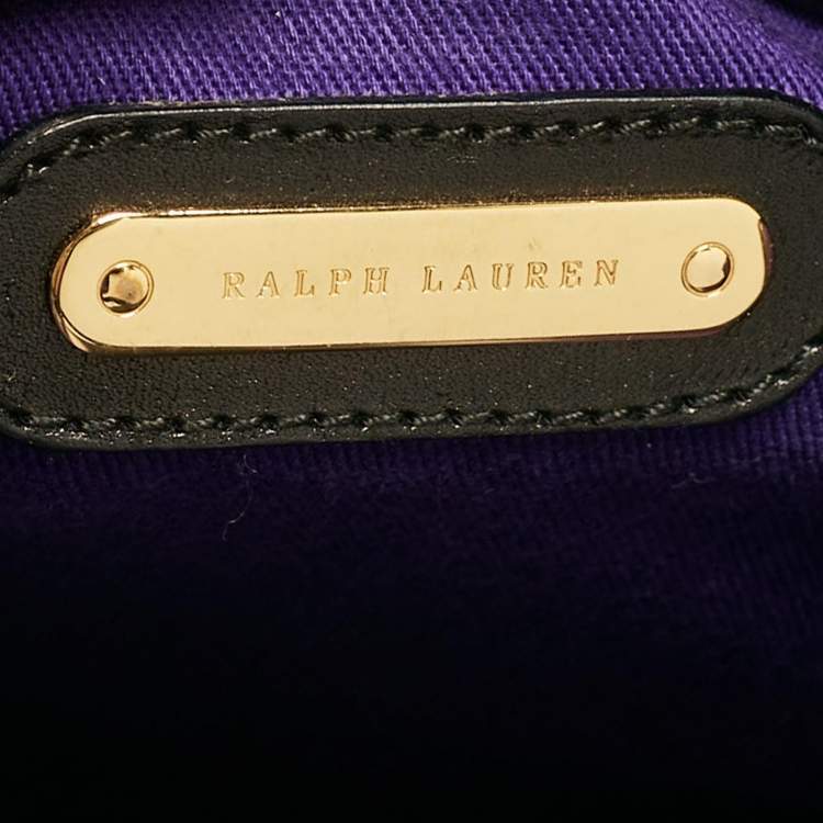 Pre Owned Ralph Lauren Black/Multicolor Equestrian Print Canvas Belt Shopper Tote