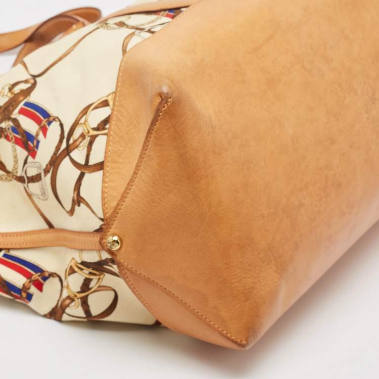 Pre Owned Ralph Lauren Multicolor Equestrian Canvas and Leather Shopper Tote