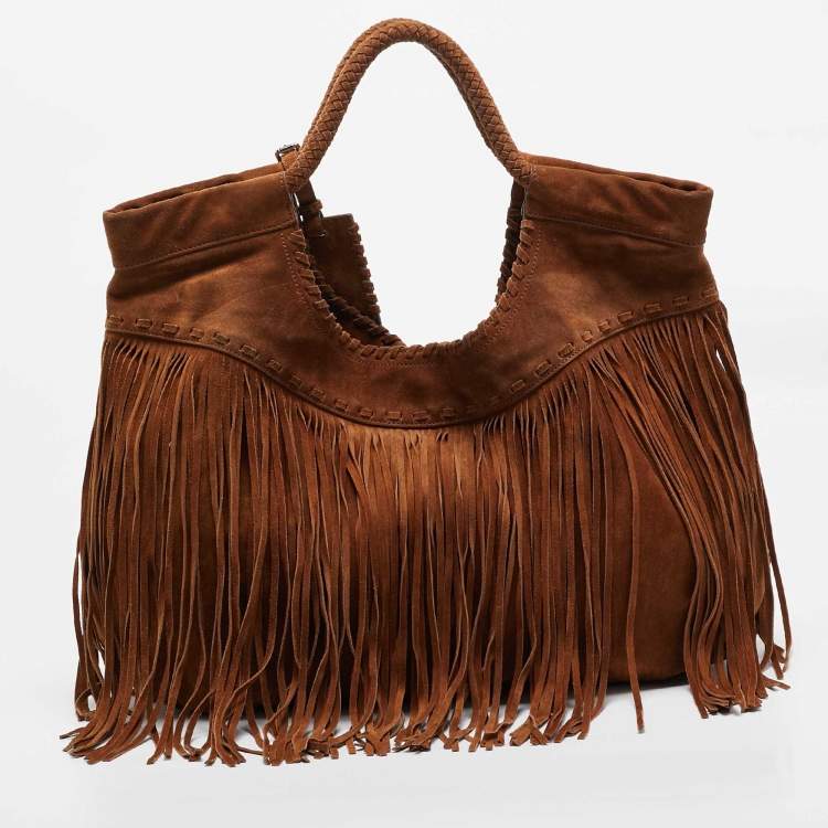 Pre Owned Ralph Lauren Brown Suede Fringe Hobo