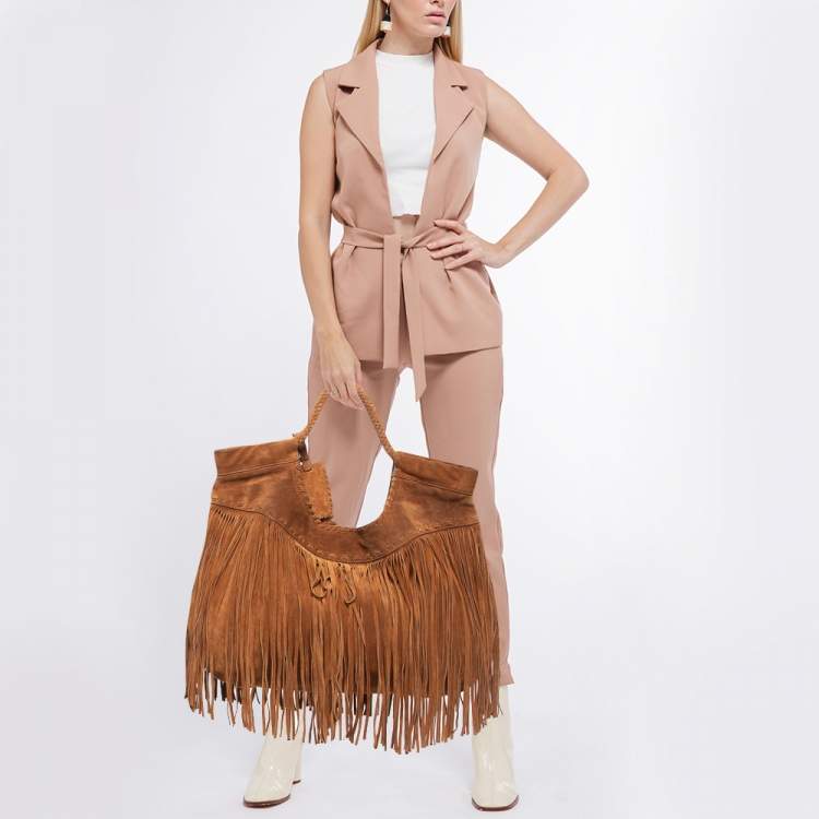 Pre Owned Ralph Lauren Brown Suede Fringe Hobo