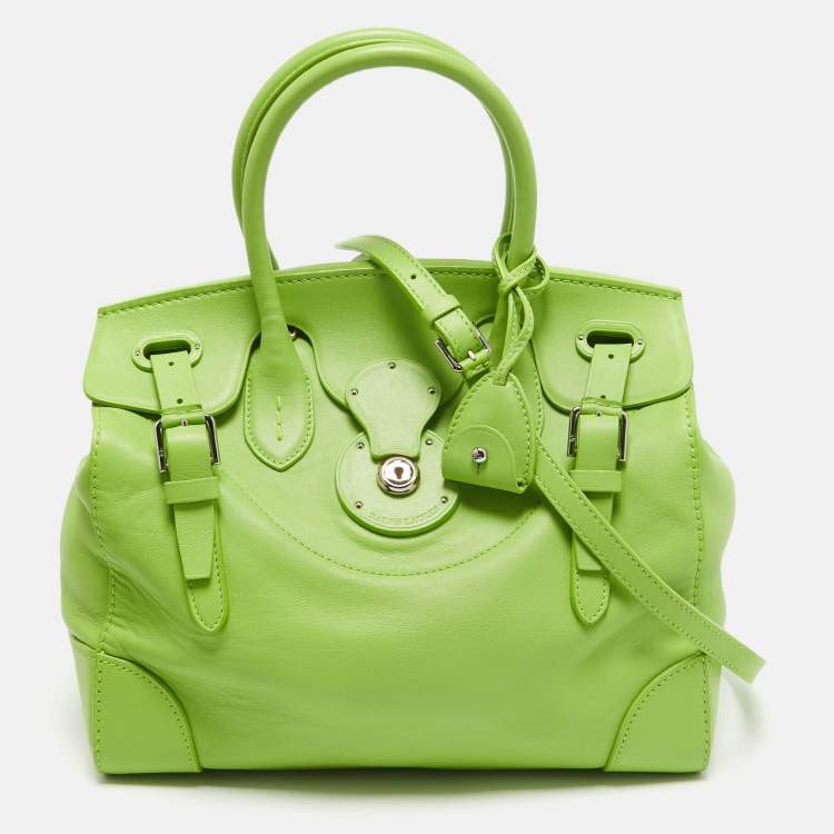 Pre Owned Ralph Lauren Apple Green Leather Ricky 33 Tote
