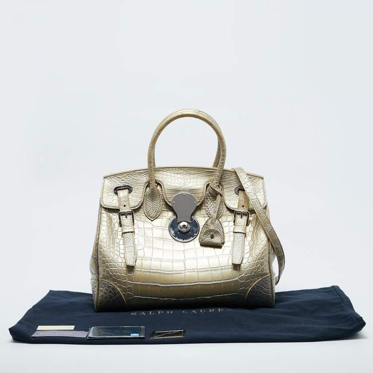 Pre Owned Ralph Lauren Gold Alligator Ricky 33 Tote