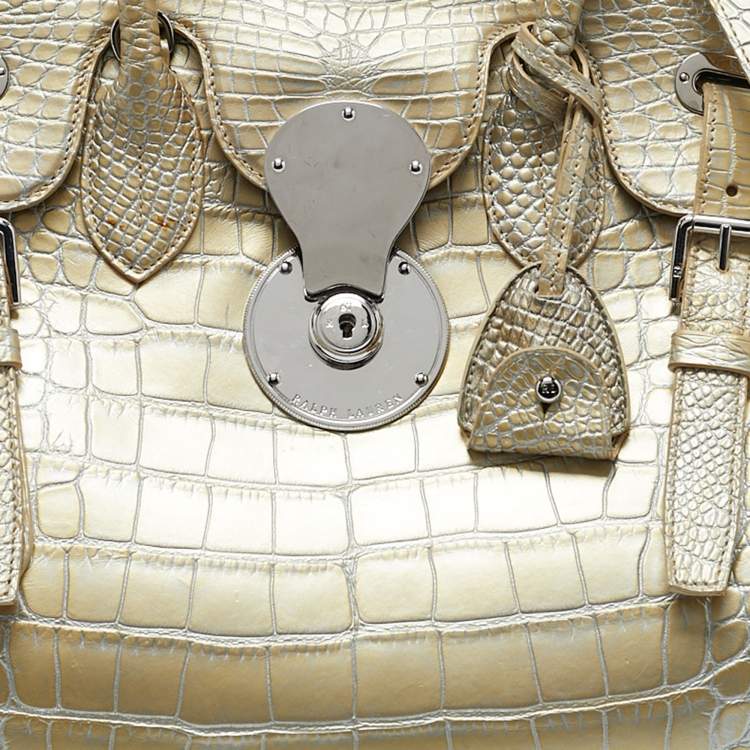 Pre Owned Ralph Lauren Gold Alligator Ricky 33 Tote