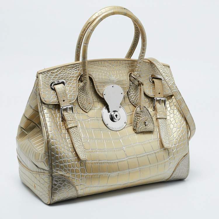 Pre Owned Ralph Lauren Gold Alligator Ricky 33 Tote