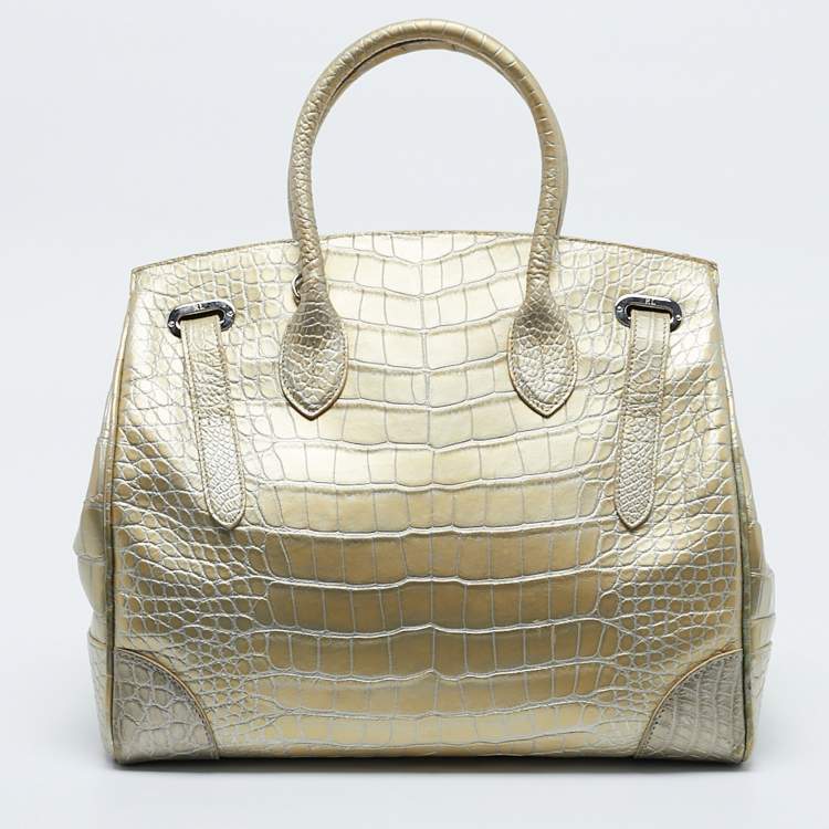 Pre Owned Ralph Lauren Gold Alligator Ricky 33 Tote