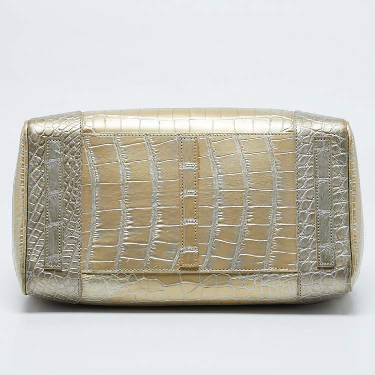 Pre Owned Ralph Lauren Gold Alligator Ricky 33 Tote