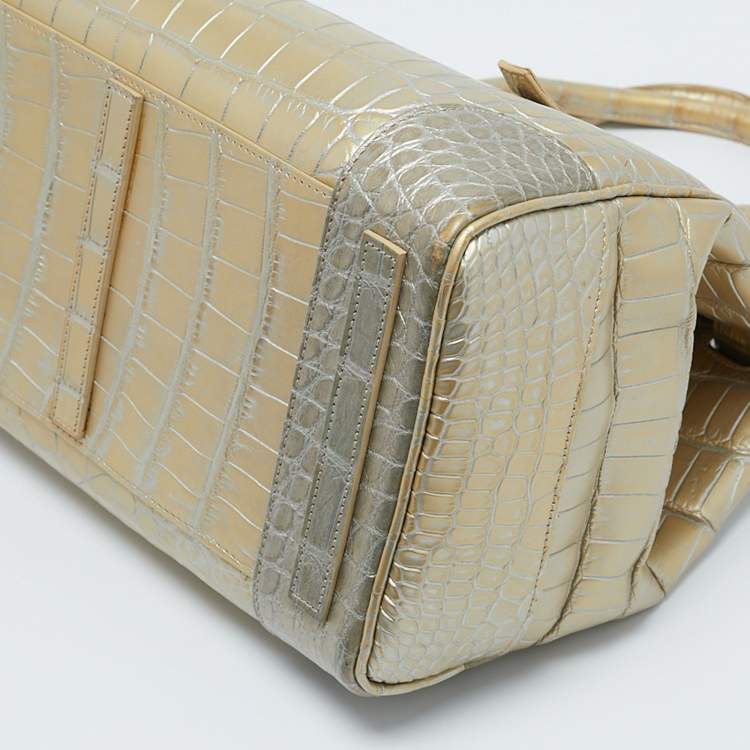 Pre Owned Ralph Lauren Gold Alligator Ricky 33 Tote