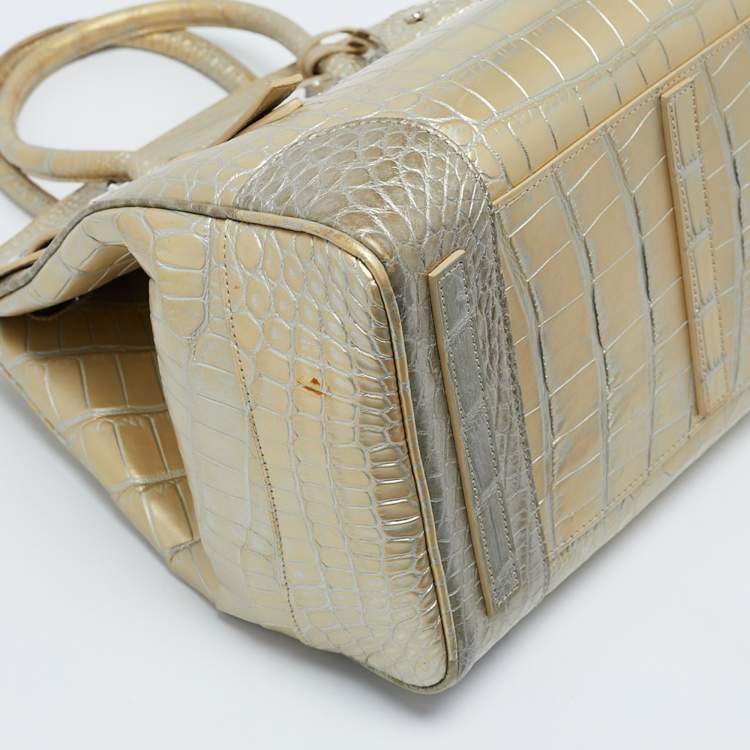 Pre Owned Ralph Lauren Gold Alligator Ricky 33 Tote