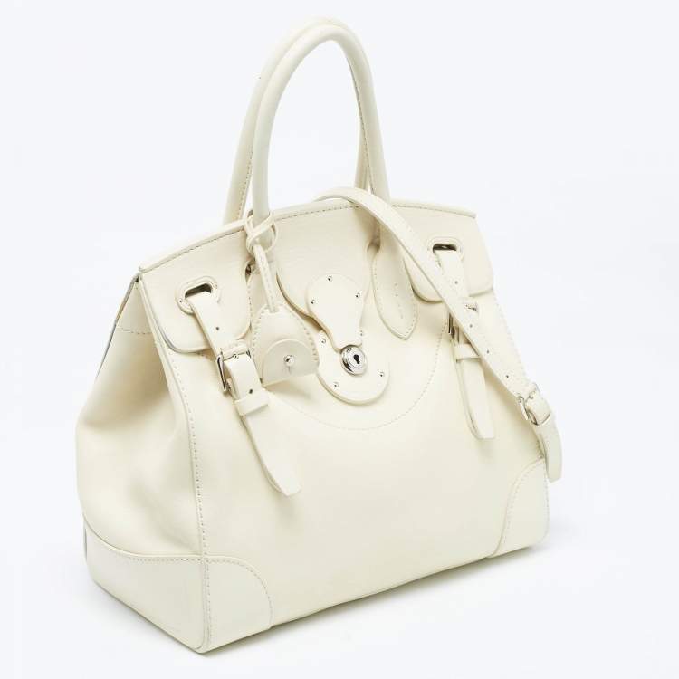 Pre Owned Ralph Lauren Light Cream Leather Soft Ricky 33 Tote