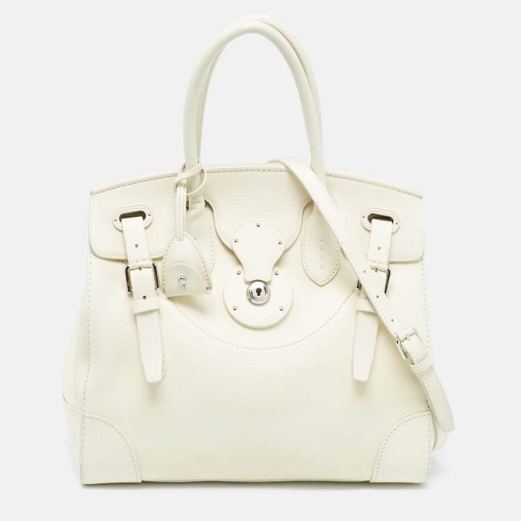 Pre Owned Ralph Lauren Light Cream Leather Soft Ricky 33 Tote