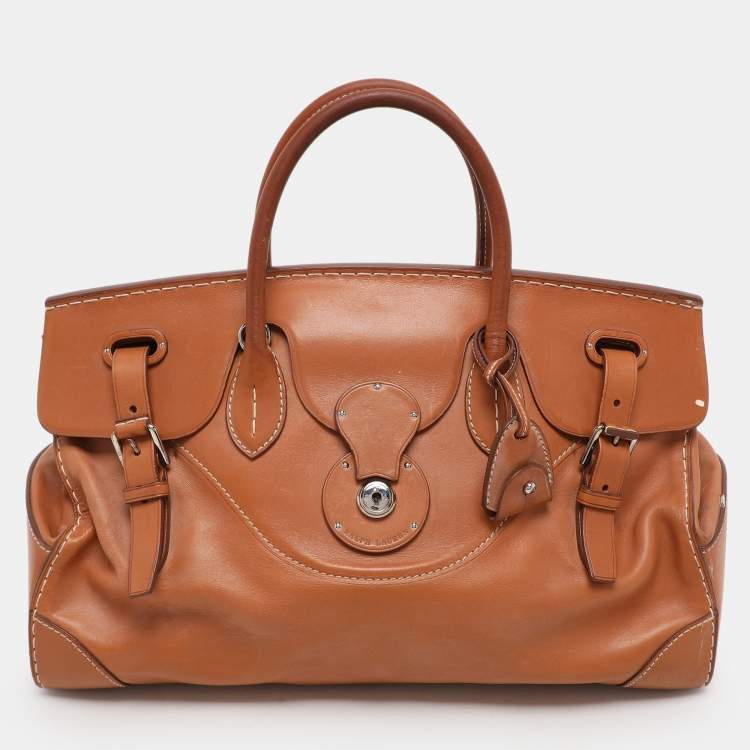 Pre Owned Ralph Lauren Gold Leather East/West Ricky 40 Top Handle Bag