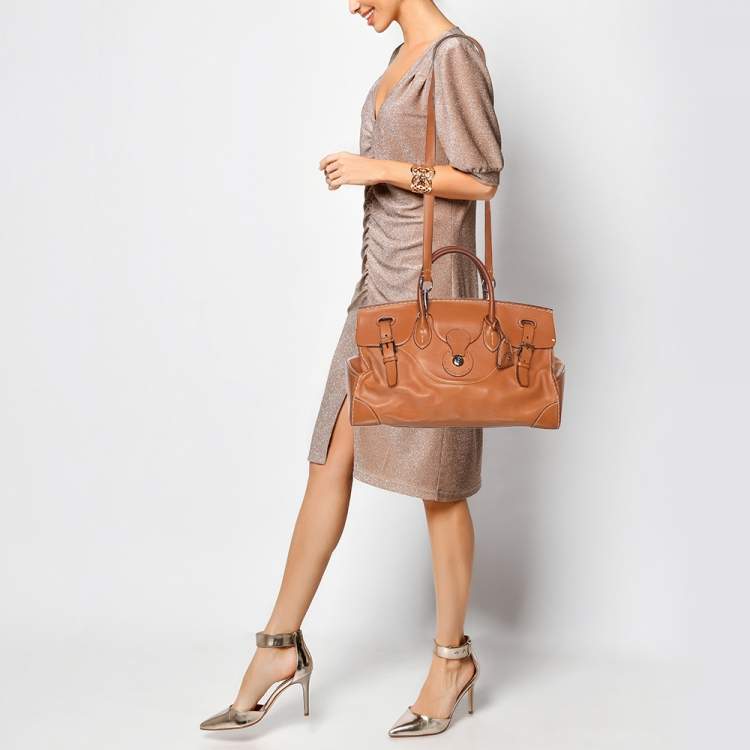 Pre Owned Ralph Lauren Gold Leather East/West Ricky 40 Top Handle Bag