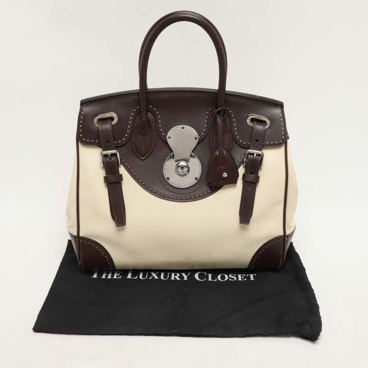 Pre Owned Ralph Lauren Cream/Brown Leather Ricky 33 Tote