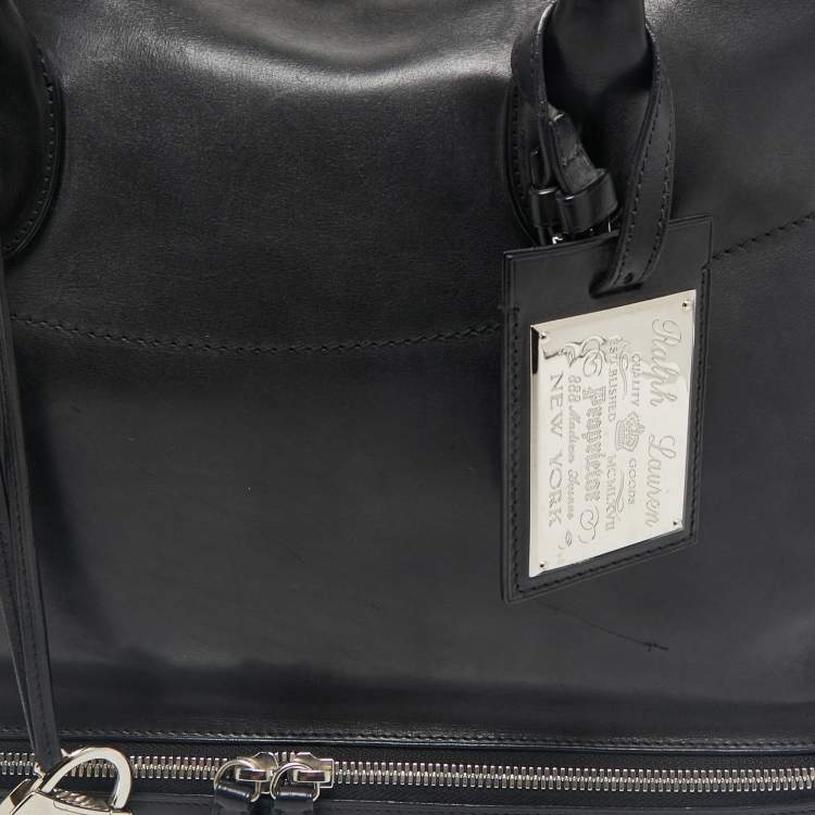 Pre Owned Ralph Lauren Black Leather Dome Zip Satchel
