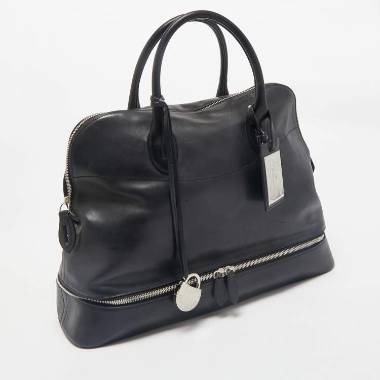 Pre Owned Ralph Lauren Black Leather Dome Zip Satchel