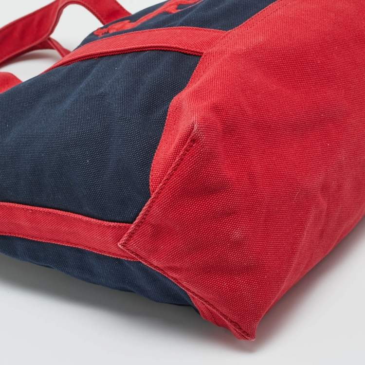 Pre Owned Ralph Lauren Navy Blue/Red Canvas Embroidered Tote