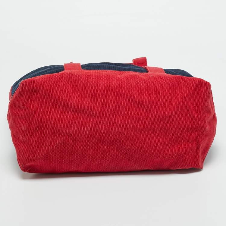 Pre Owned Ralph Lauren Navy Blue/Red Canvas Embroidered Tote