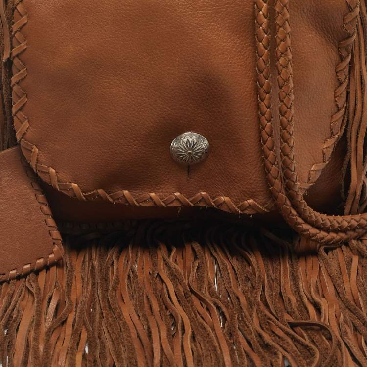 Pre Owned Ralph Lauren Brown Leather Fringe Flap Bag