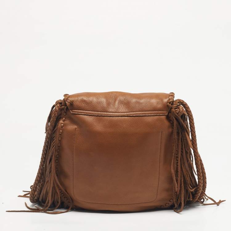 Pre Owned Ralph Lauren Brown Leather Fringe Flap Bag