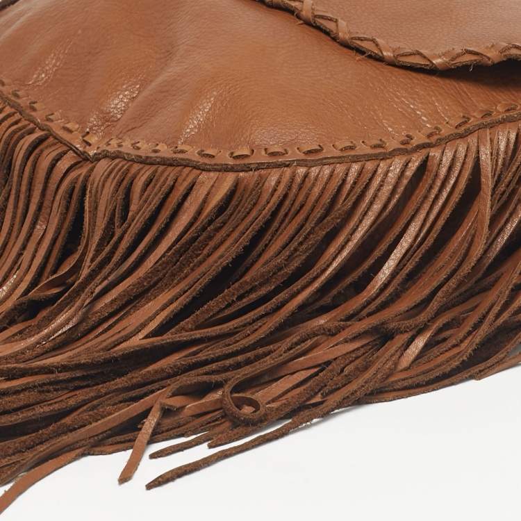 Pre Owned Ralph Lauren Brown Leather Fringe Flap Bag