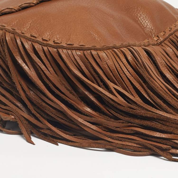 Pre Owned Ralph Lauren Brown Leather Fringe Flap Bag